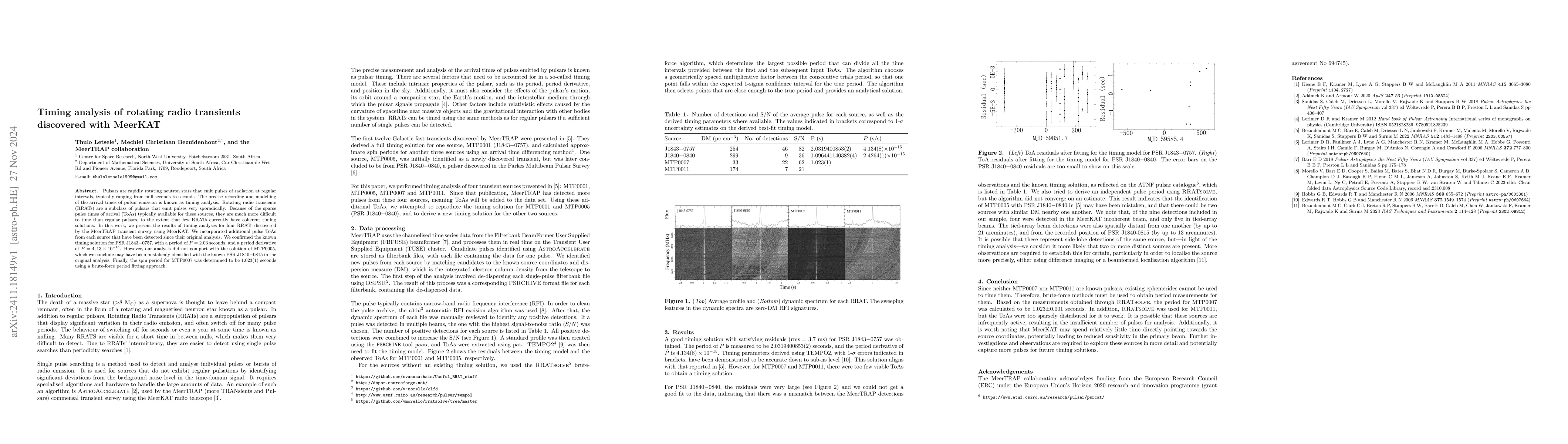 Thumbnail for Timing analysis of rotating radio transients discovered with MeerKAT