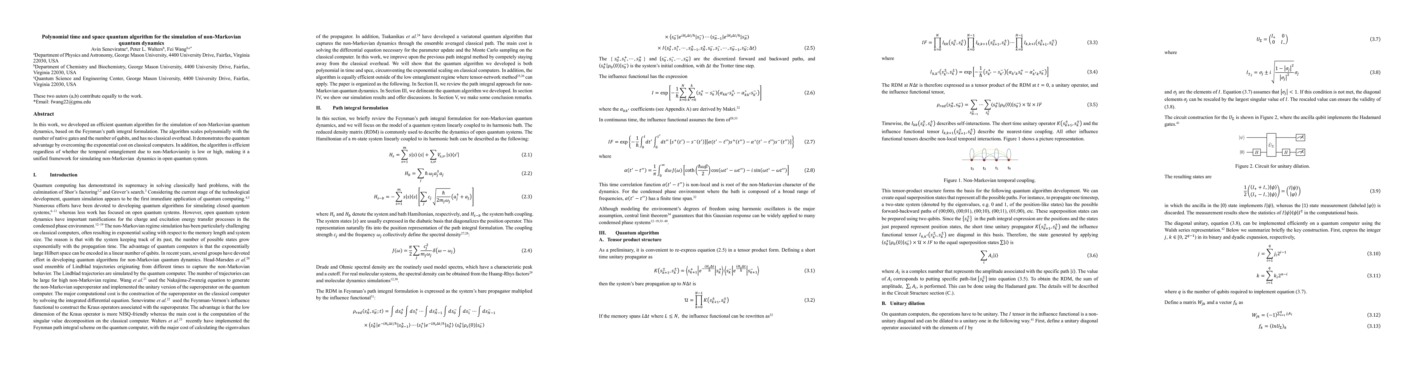 Thumbnail for Polynomial time and space quantum algorithm for the simulation of
  non-Markovian quantum dynamics