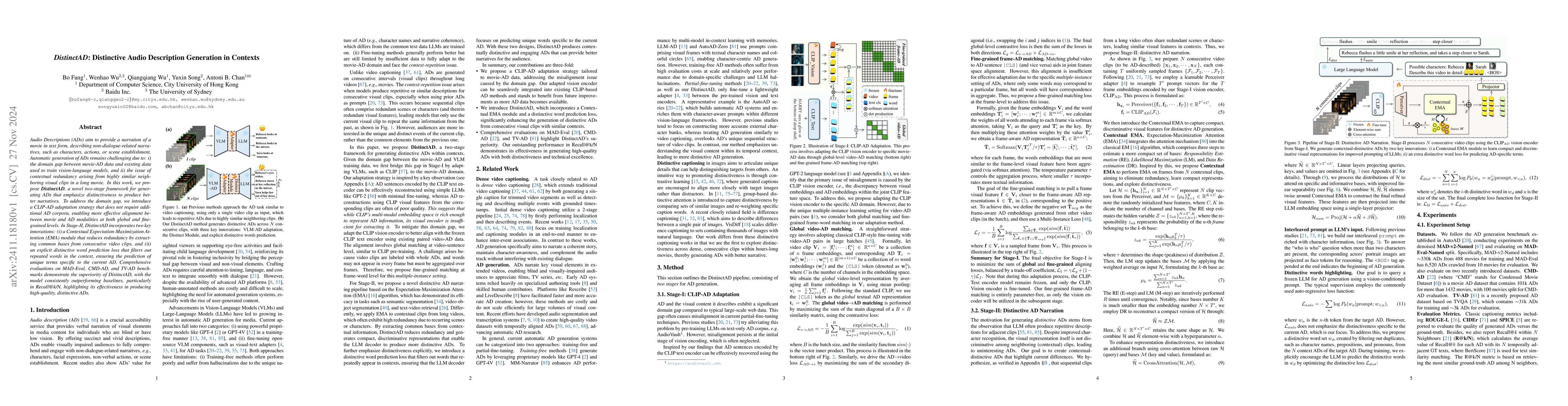 Thumbnail for DistinctAD: Distinctive Audio Description Generation in Contexts