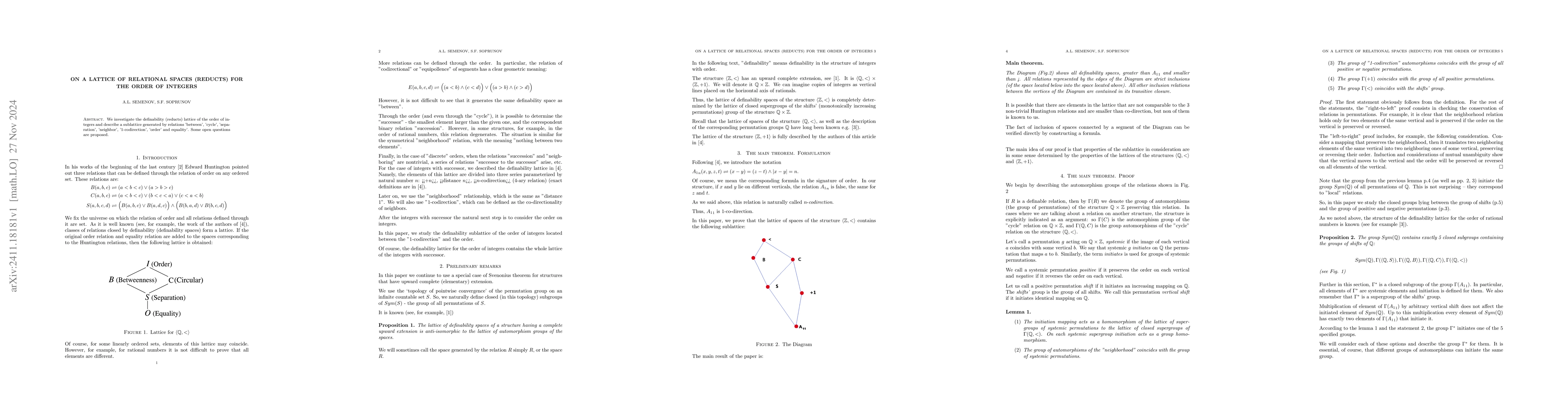 Thumbnail for On a lattice of relational spaces (reducts) for the order of integers