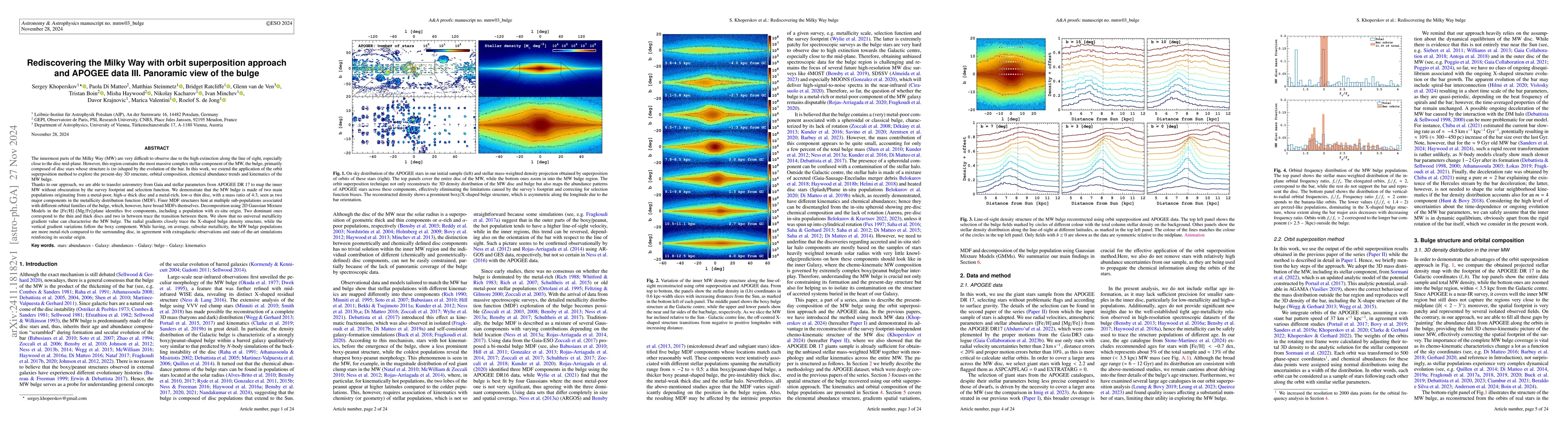 Thumbnail for Rediscovering the Milky Way with orbit superposition approach and APOGEE
  data III. Panoramic view of the bulge