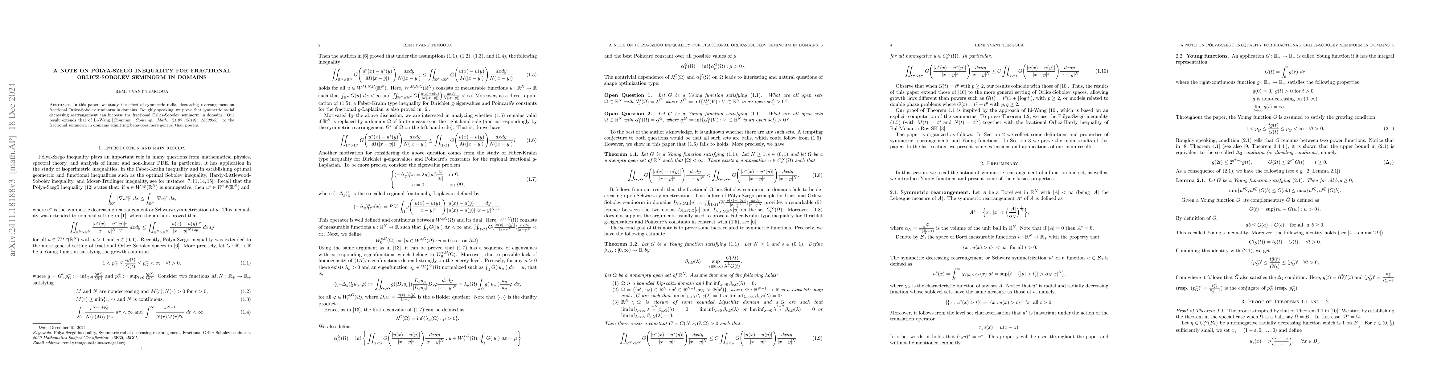 Thumbnail for A note on Pólya-Szegö inequality for fractional Orlicz-Sobolev
  seminorm in domains