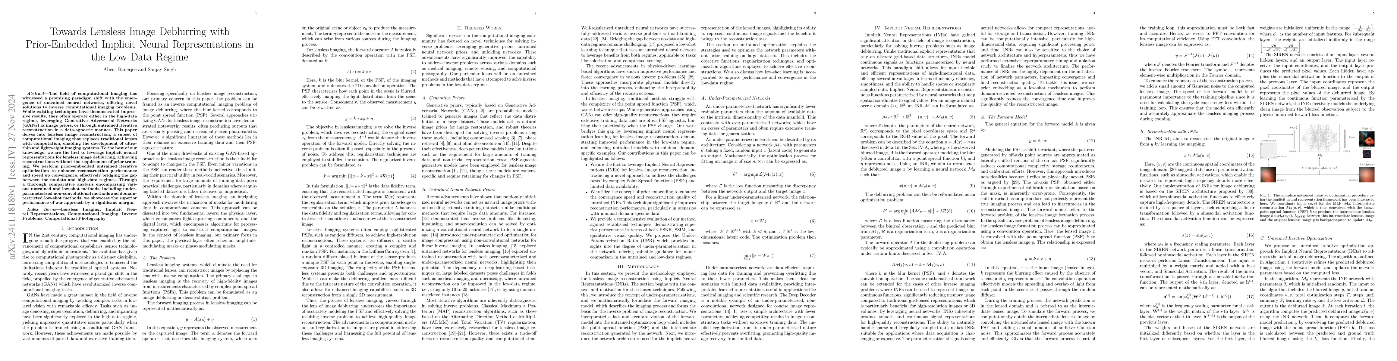 Thumbnail for Towards Lensless Image Deblurring with Prior-Embedded Implicit Neural
  Representations in the Low-Data Regime