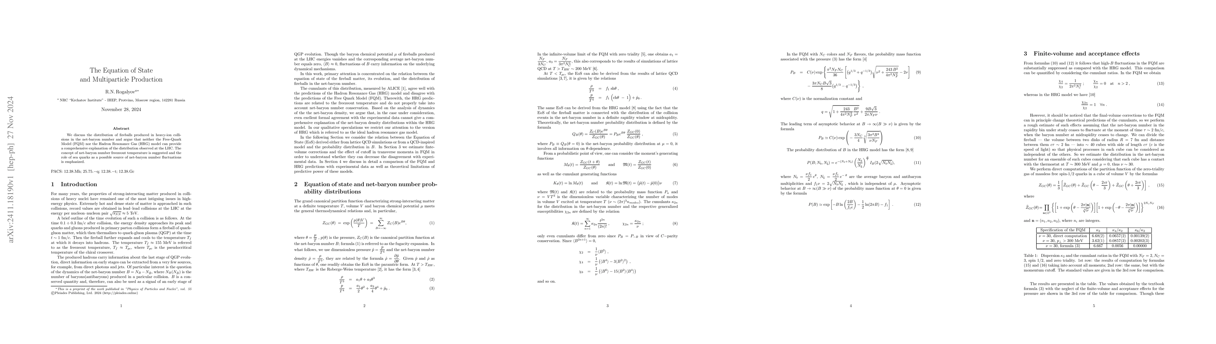 Thumbnail for The Equation of State and Multiparticle Production