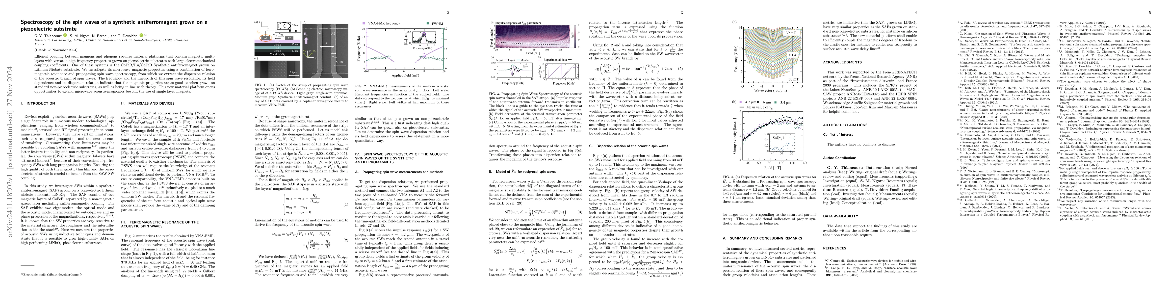 Thumbnail for Spectroscopy of the spin waves of a synthetic antiferromagnet grown on a
  piezoelectric substrate