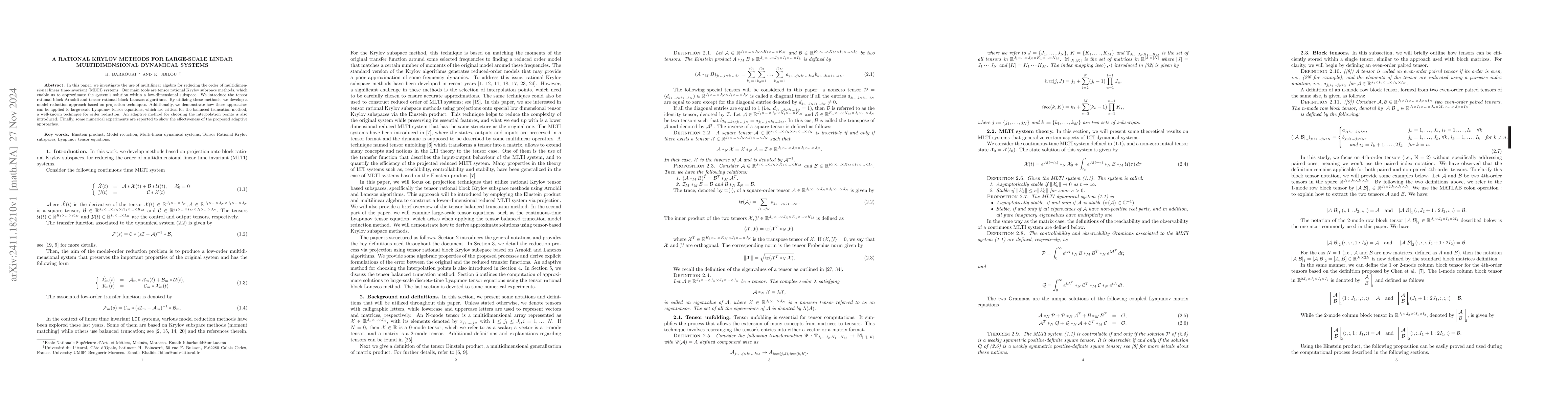 Thumbnail for A rational Krylov methods for large scale linear multidimensional
  dynamical systems