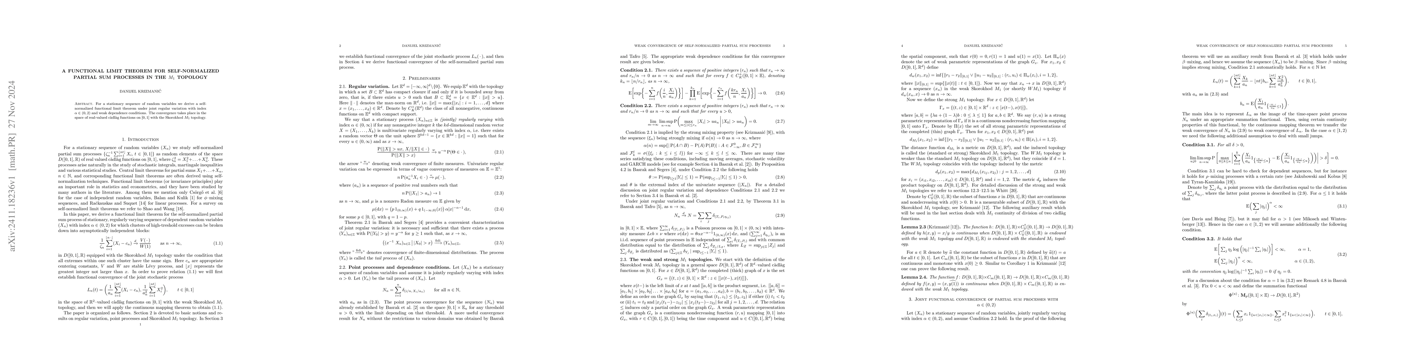 Thumbnail for A functional limit theorem for self-normalized partial sum processes in
  the $M_{1}$ topology