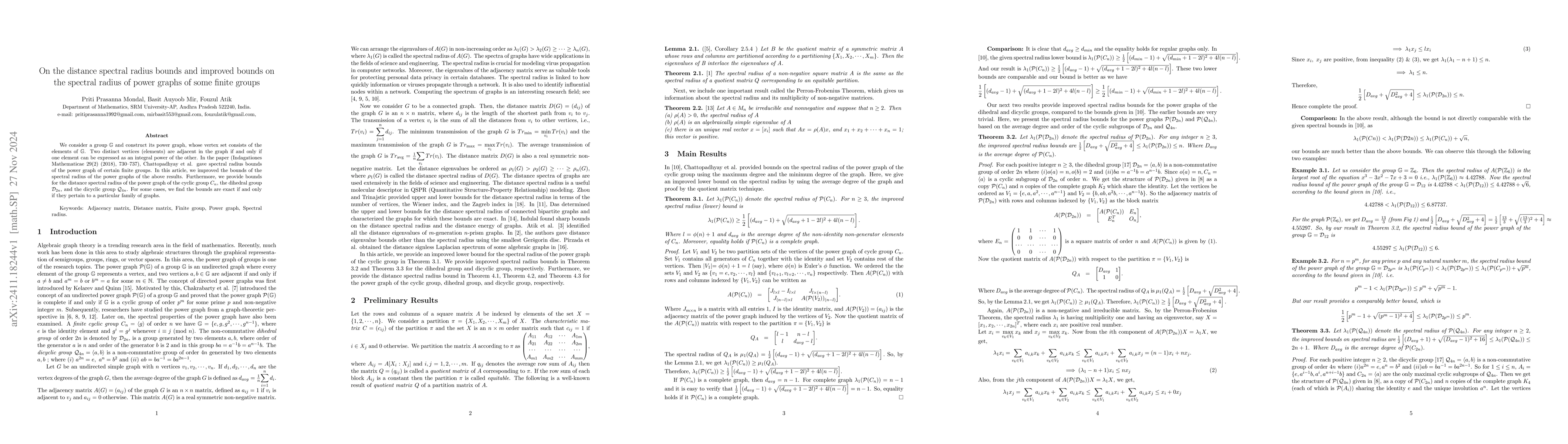 Thumbnail for On the distance spectral radius bounds and improved bounds on the
  spectral radius of power graphs of some finite groups