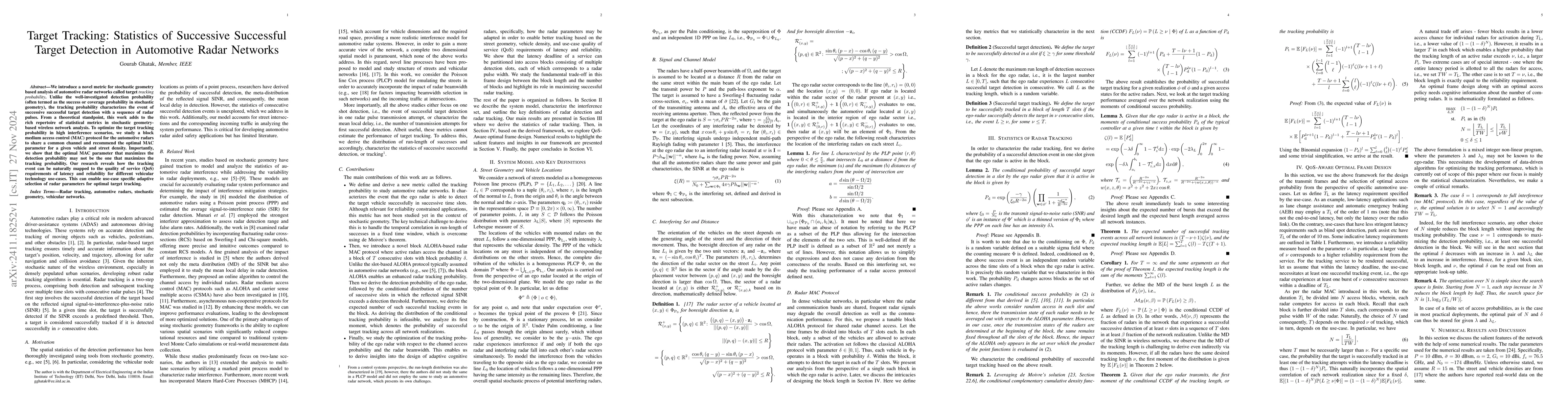 Thumbnail for Target Tracking: Statistics of Successive Successful Target Detection in
  Automotive Radar Networks