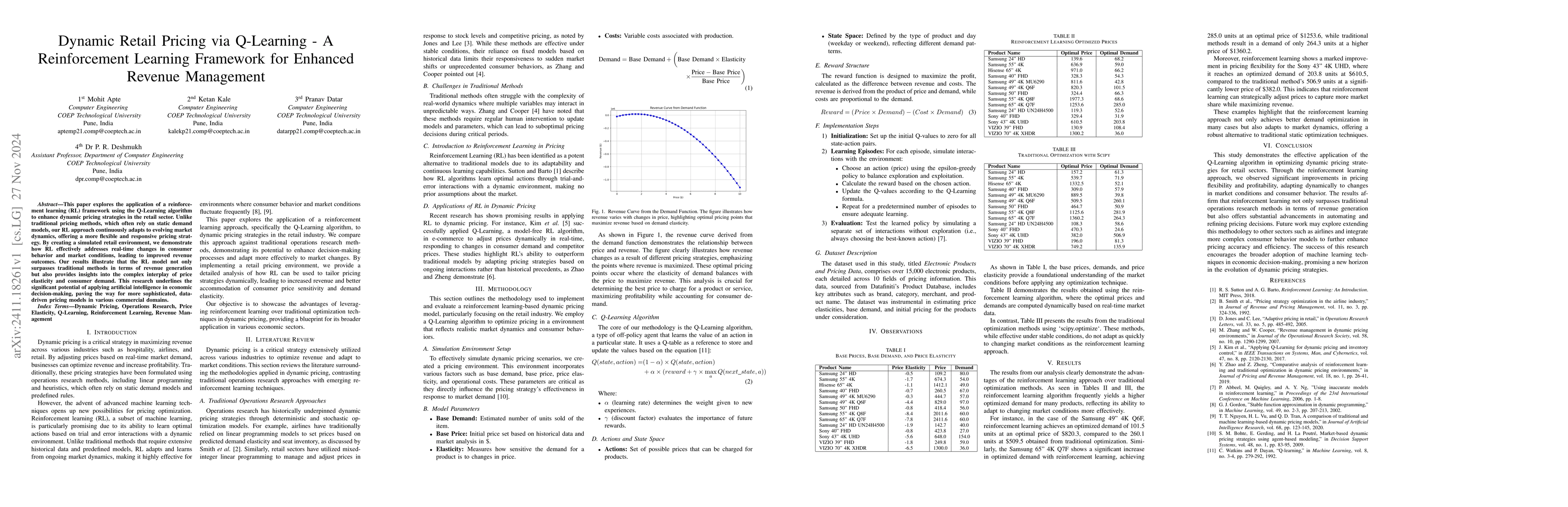 Thumbnail for Dynamic Retail Pricing via Q-Learning -- A Reinforcement Learning
  Framework for Enhanced Revenue Management