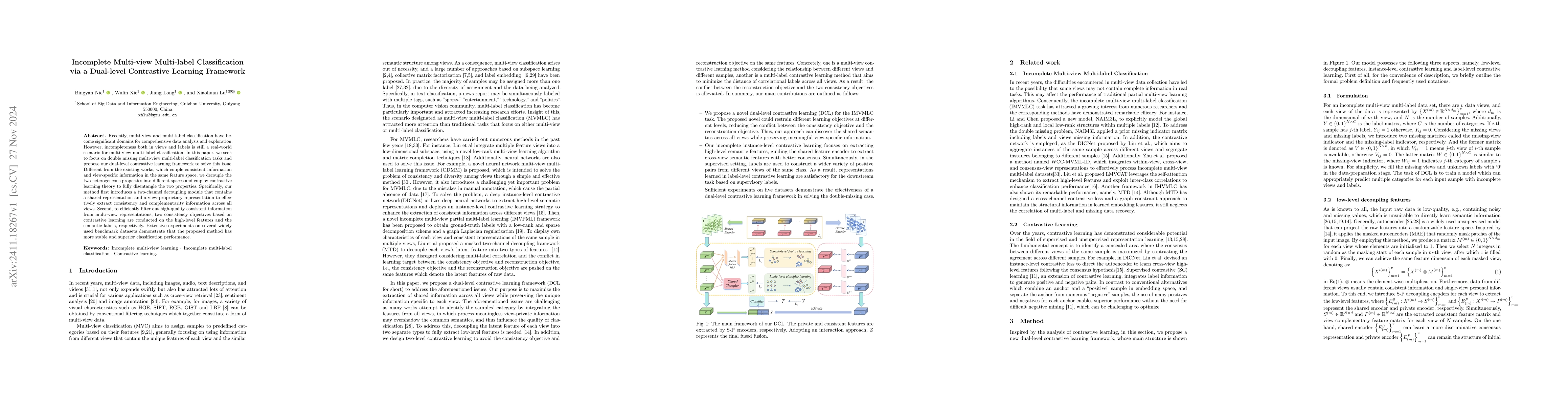 Thumbnail for Incomplete Multi-view Multi-label Classification via a Dual-level
  Contrastive Learning Framework