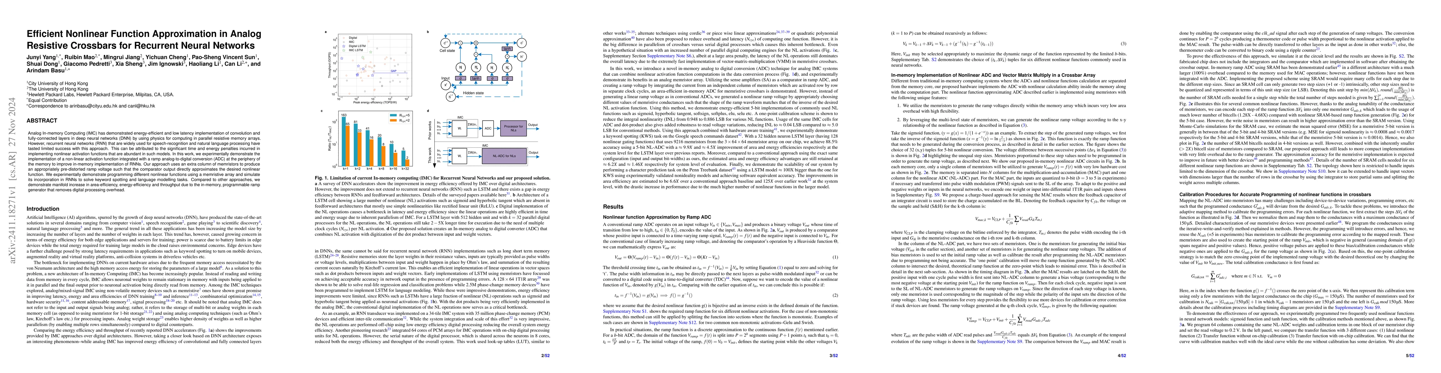 Thumbnail for Efficient Nonlinear Function Approximation in Analog Resistive Crossbars
  for Recurrent Neural Networks