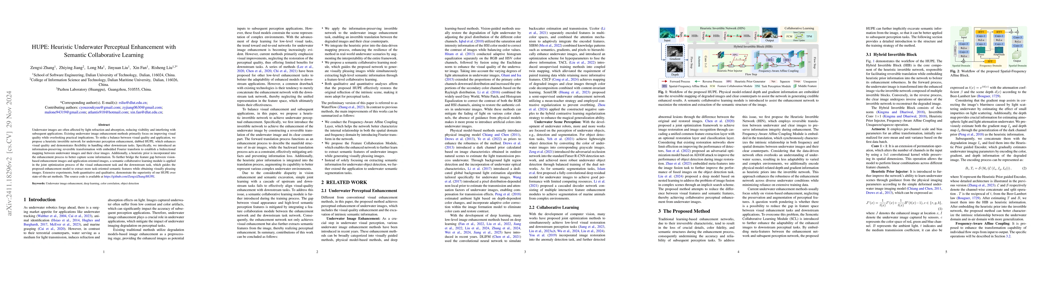 Thumbnail for HUPE: Heuristic Underwater Perceptual Enhancement with Semantic
  Collaborative Learning