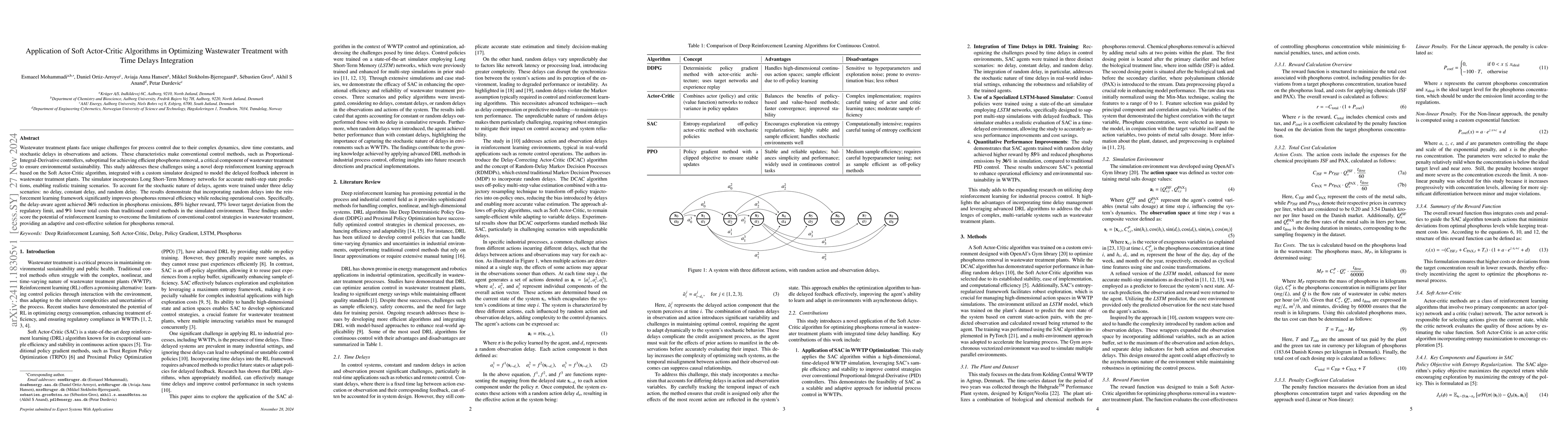 Thumbnail for Application of Soft Actor-Critic Algorithms in Optimizing Wastewater
  Treatment with Time Delays Integration
