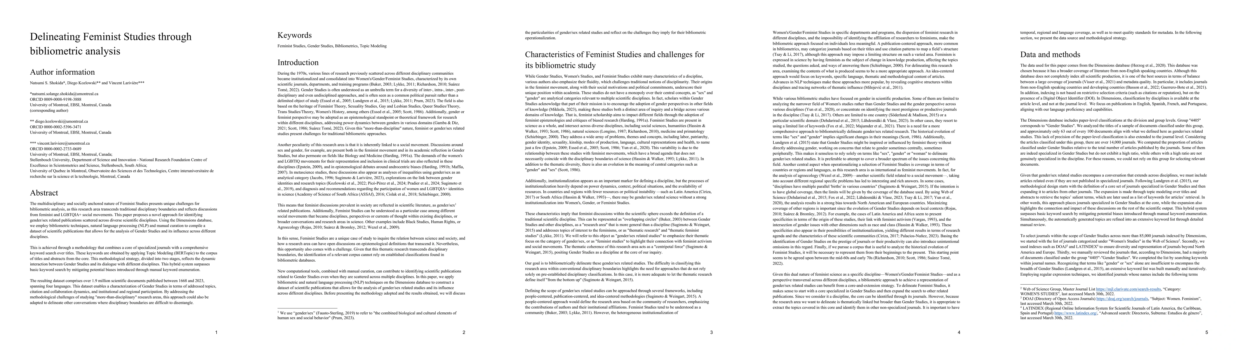 Thumbnail for Delineating Feminist Studies through bibliometric analysis