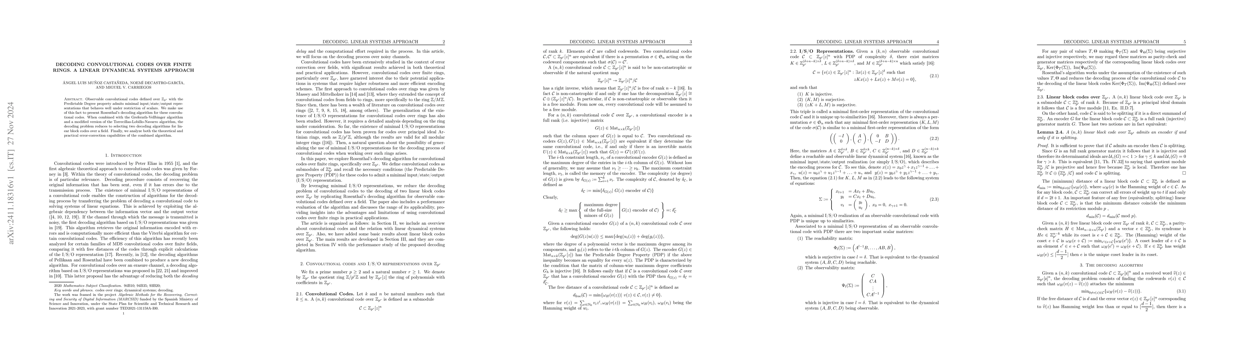 Thumbnail for Decoding convolutional codes over finite rings. A linear dynamical
  systems approach