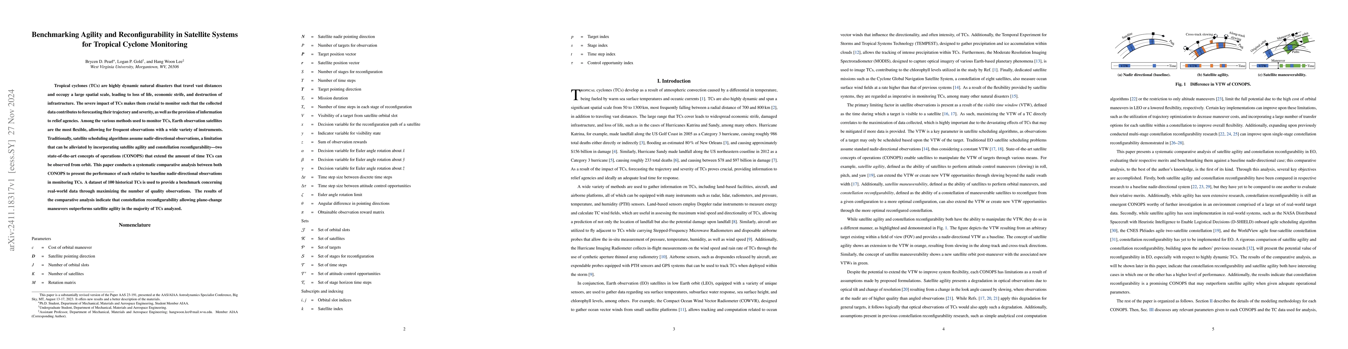 Thumbnail for Benchmarking Agility and Reconfigurability in Satellite Systems for
  Tropical Cyclone Monitoring