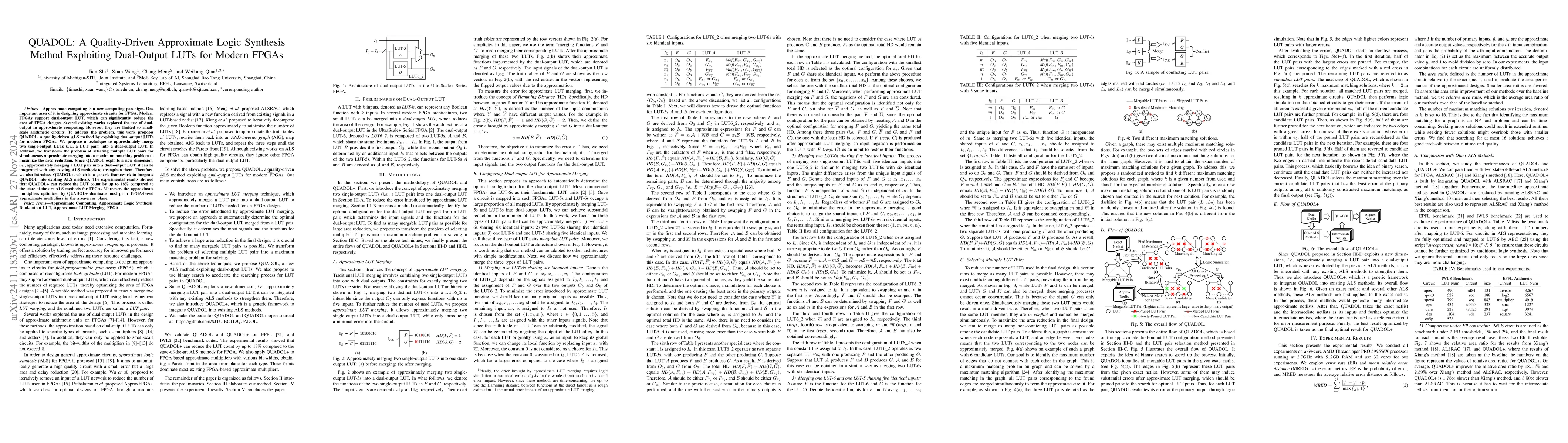 Thumbnail for QUADOL: A Quality-Driven Approximate Logic Synthesis Method Exploiting
  Dual-Output LUTs for Modern FPGAs