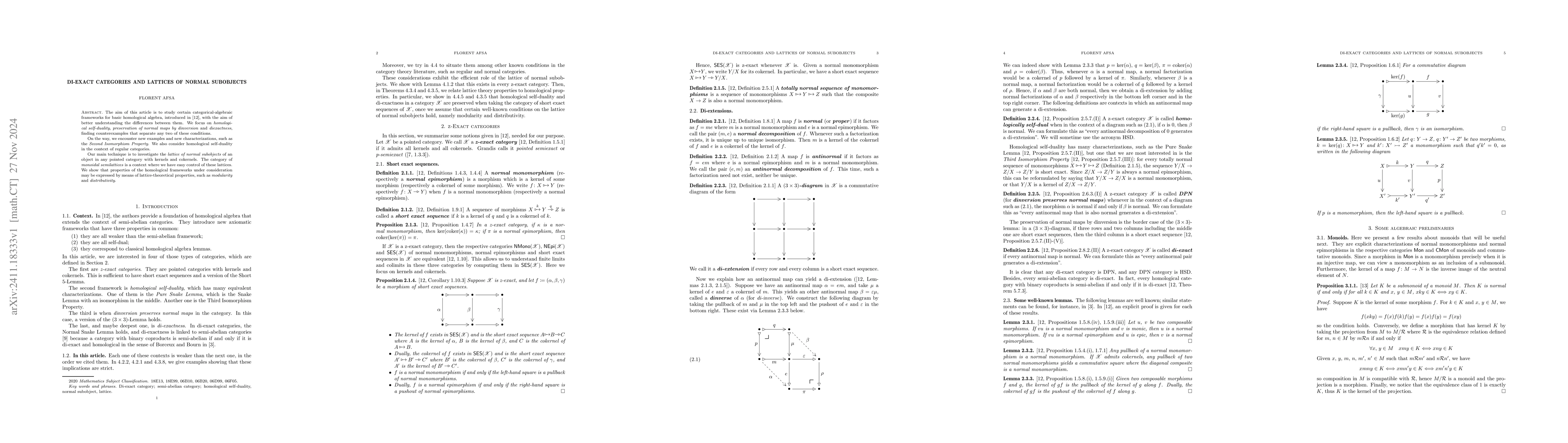 Thumbnail for Di-Exact Categories and Lattices of Normal Subobjects