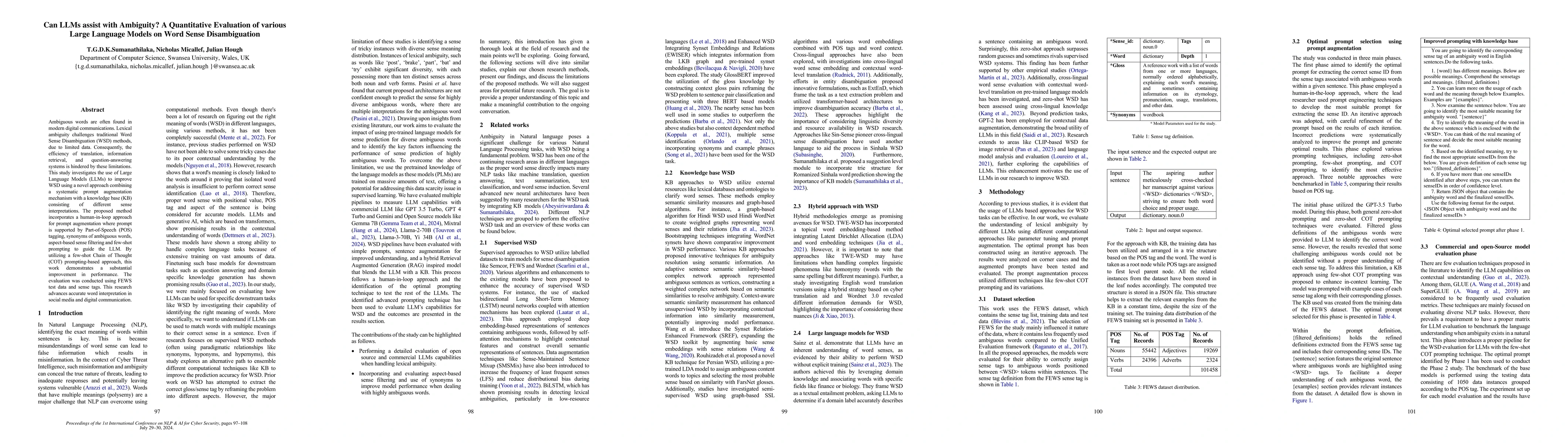 Thumbnail for Can LLMs assist with Ambiguity? A Quantitative Evaluation of various
  Large Language Models on Word Sense Disambiguation
