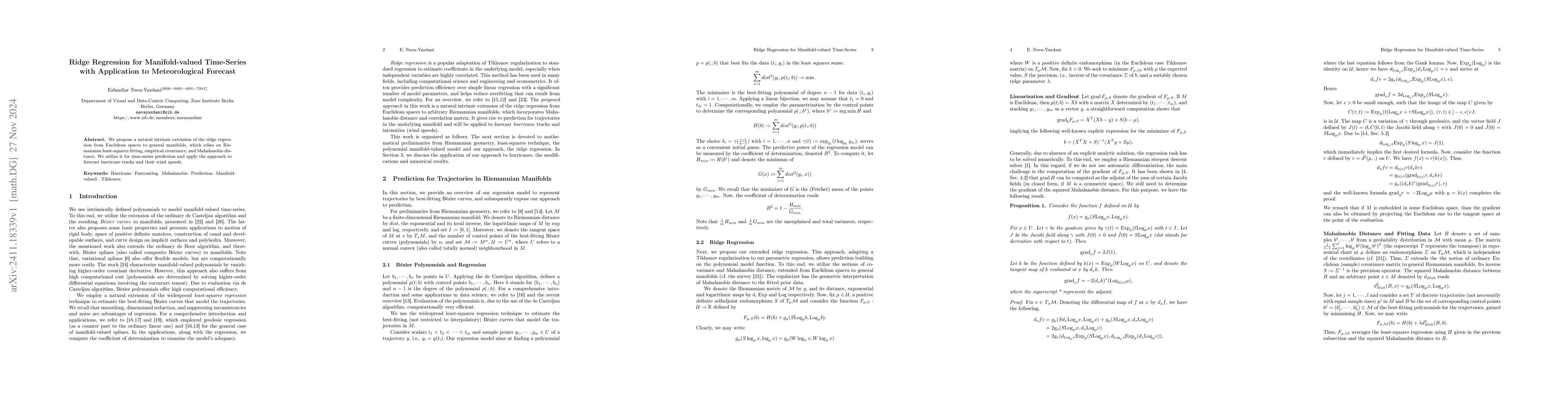 Thumbnail for Ridge Regression for Manifold-valued Time-Series with Application to
  Meteorological Forecast