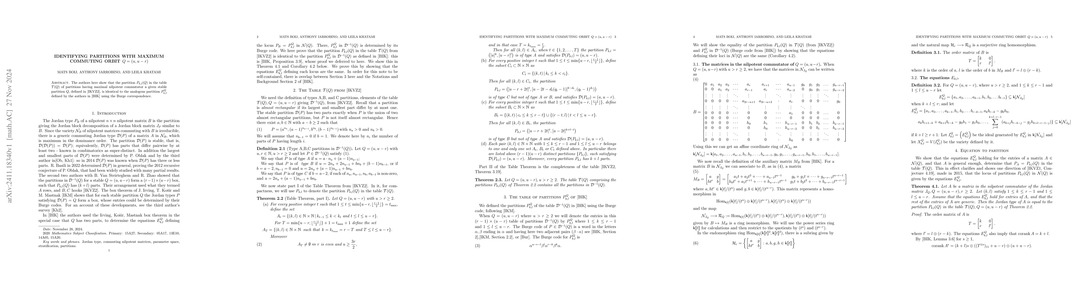 Thumbnail for Identifying Partitions with maximum commuting orbit $Q=(u,u-r)$