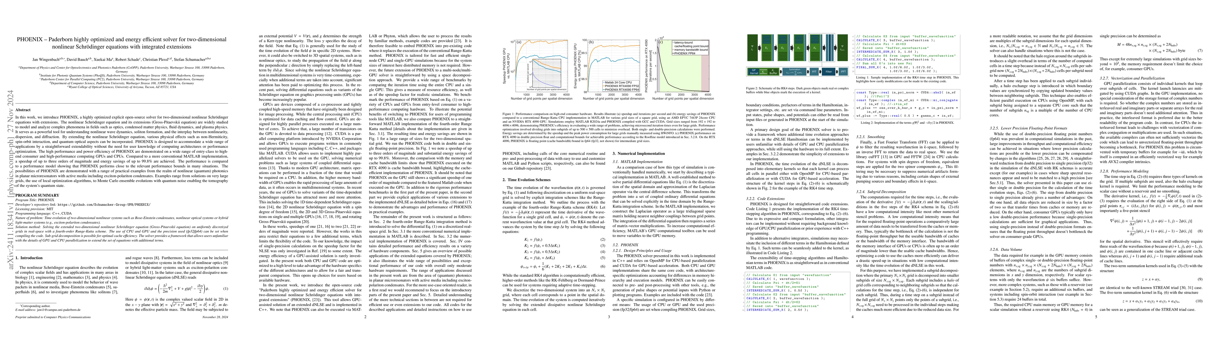 Thumbnail for PHOENIX -- Paderborn highly optimized and energy efficient solver for
  two-dimensional nonlinear Schrödinger equations with integrated extensions