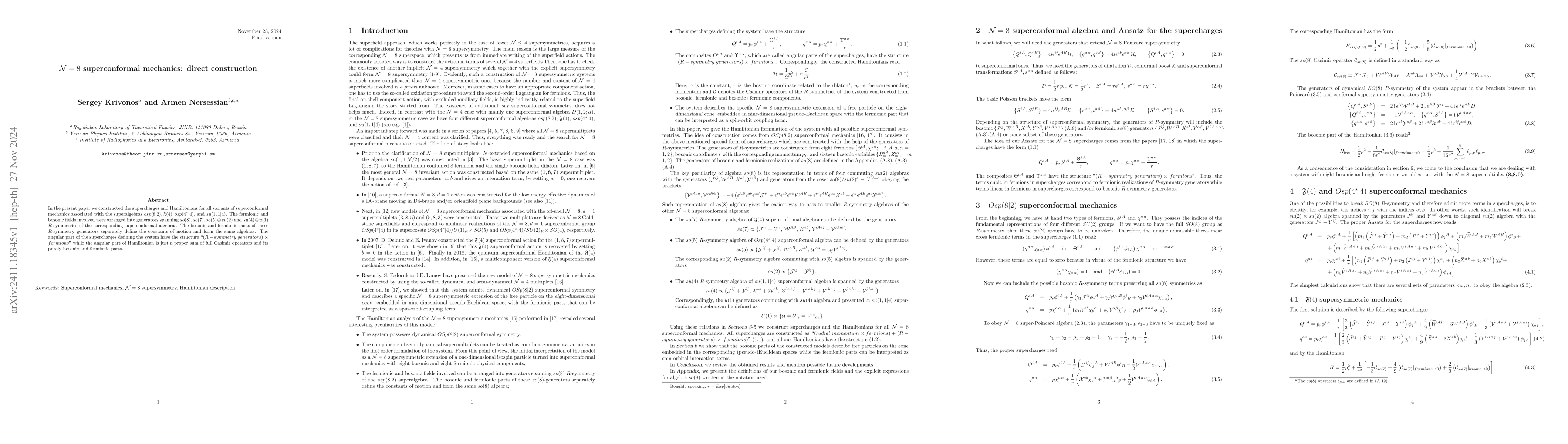 Thumbnail for N=8 superconformal mechanics: direct construction
