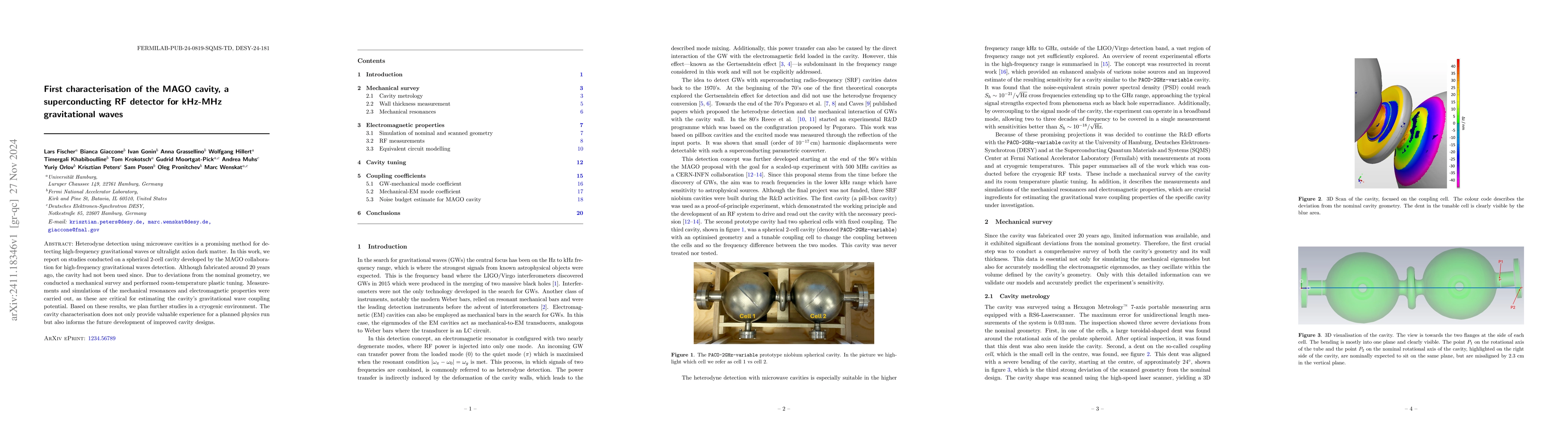Thumbnail for First characterisation of the MAGO cavity, a superconducting RF detector
  for kHz-MHz gravitational waves