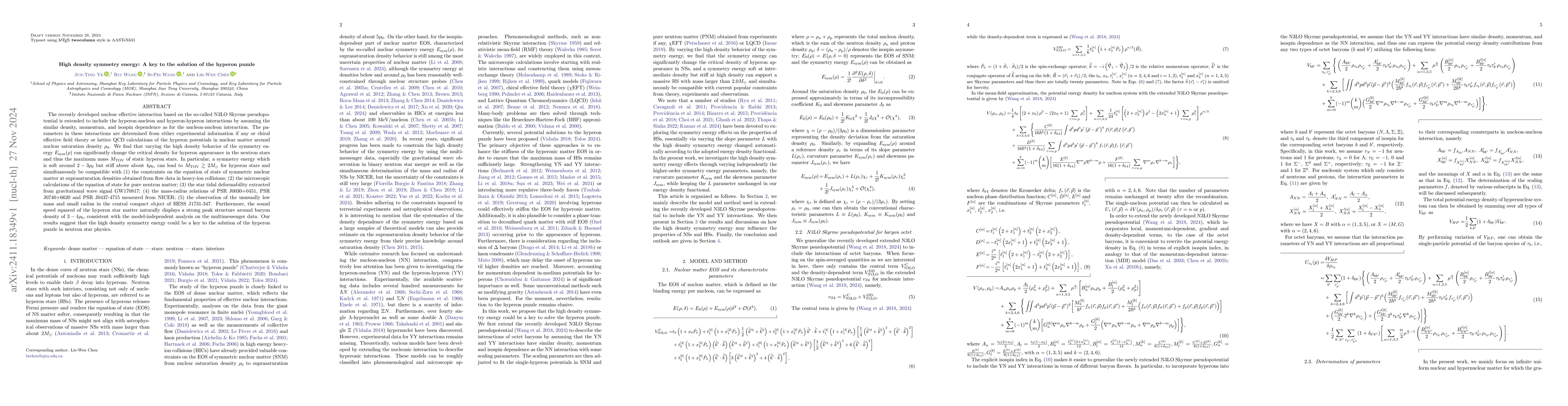 Thumbnail for High density symmetry energy: A key to the solution of the hyperon
  puzzle