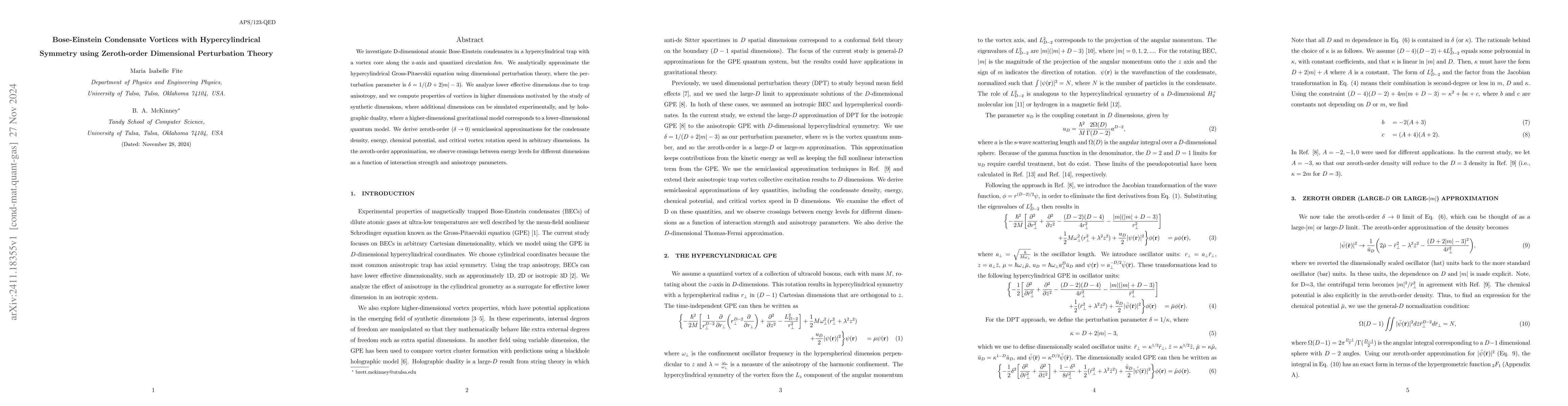 Thumbnail for Bose-Einstein Condensate Vortices with Hypercylindrical Symmetry using
  Zeroth-order Dimensional Perturbation Theory