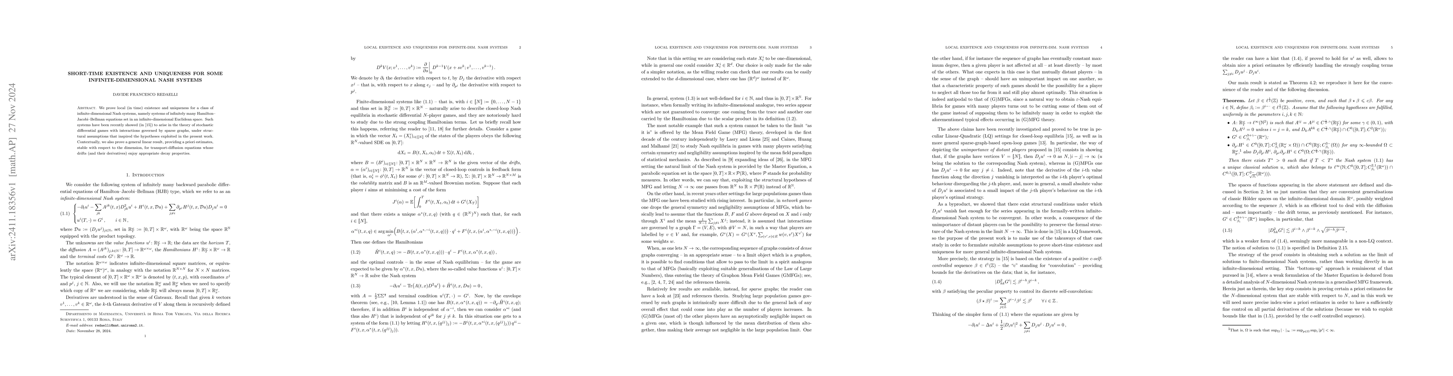 Thumbnail for Short-time existence and uniqueness for some infinite-dimensional Nash
  systems