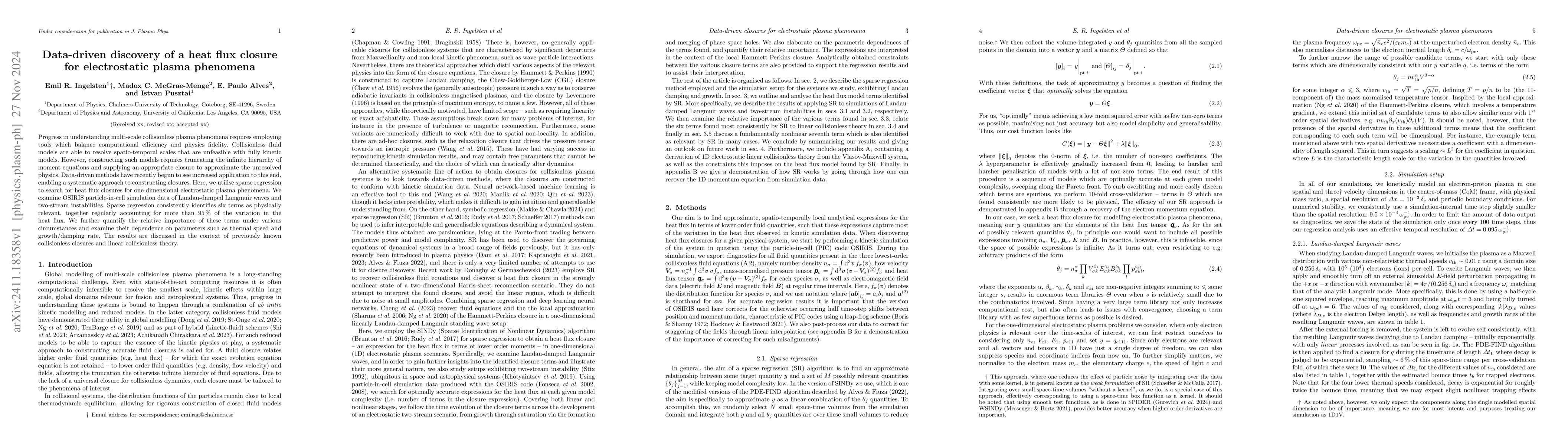 Thumbnail for Data-driven discovery of a heat flux closure for electrostatic plasma
  phenomena