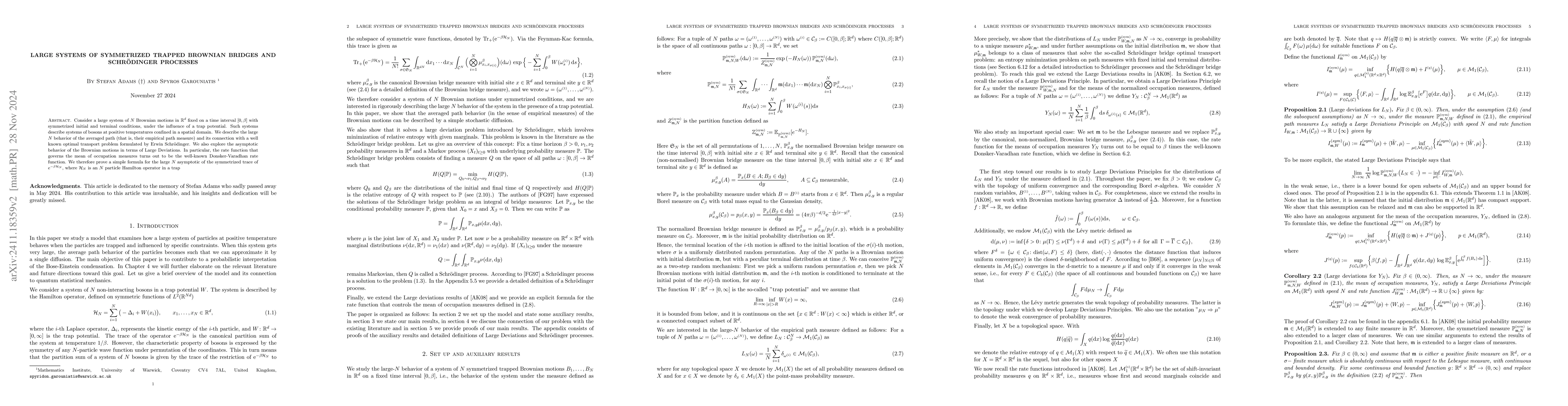 Thumbnail for Large systems of symmetrized trapped Brownian Bridges and Schrodinger
  processes