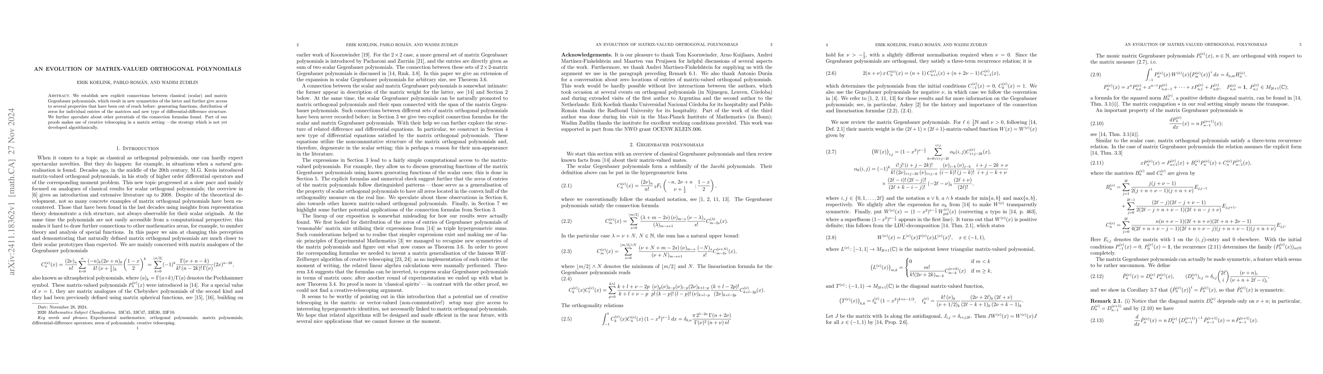 Thumbnail for An evolution of matrix-valued orthogonal polynomials