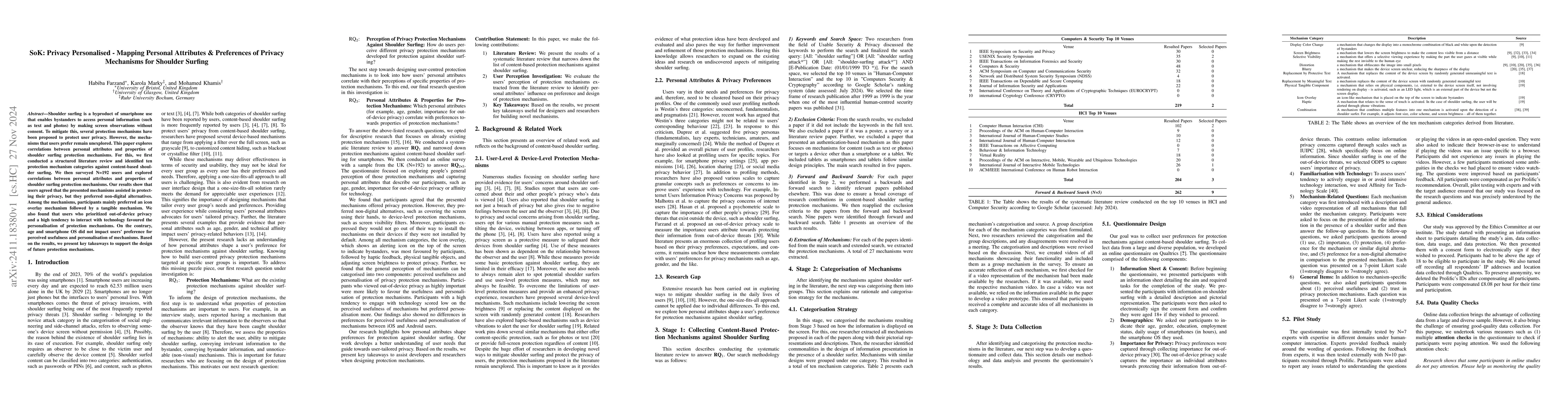 Thumbnail for SoK: Privacy Personalised -- Mapping Personal Attributes \& Preferences
  of Privacy Mechanisms for Shoulder Surfing