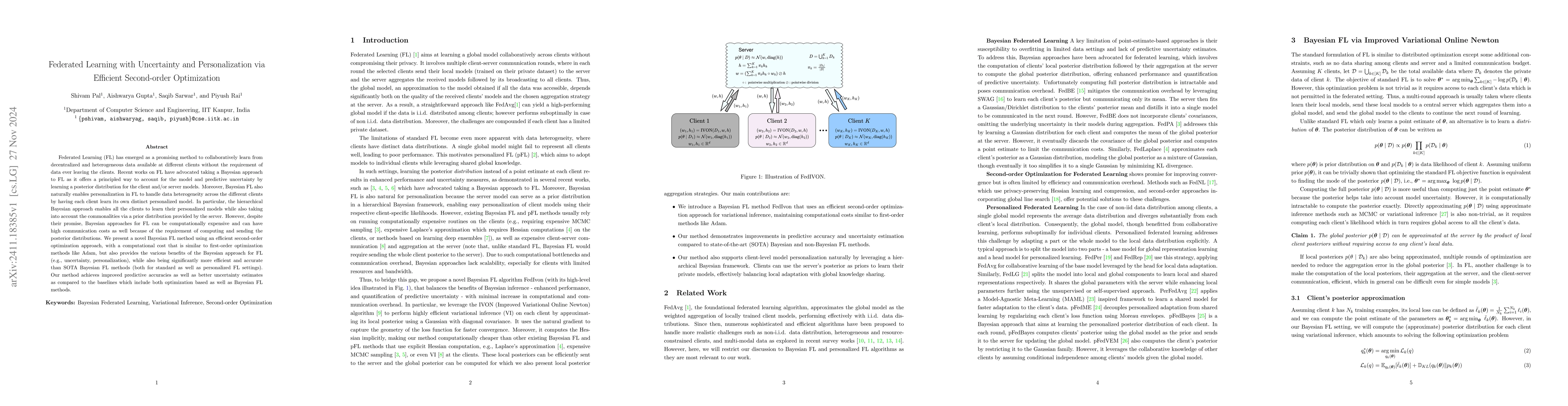 Thumbnail for Federated Learning with Uncertainty and Personalization via Efficient
  Second-order Optimization