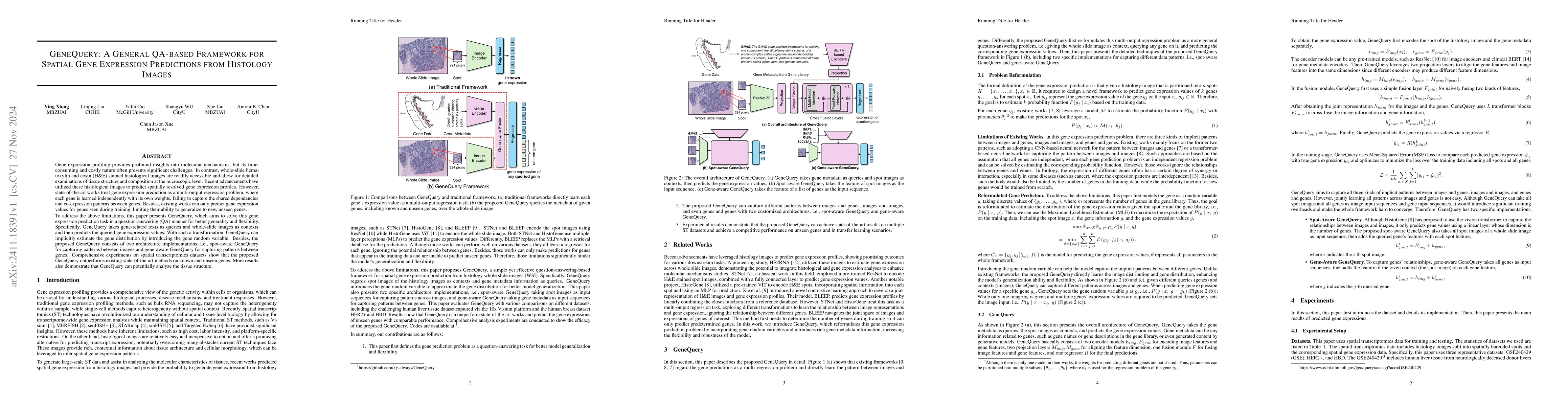 Thumbnail for GeneQuery: A General QA-based Framework for Spatial Gene Expression
  Predictions from Histology Images