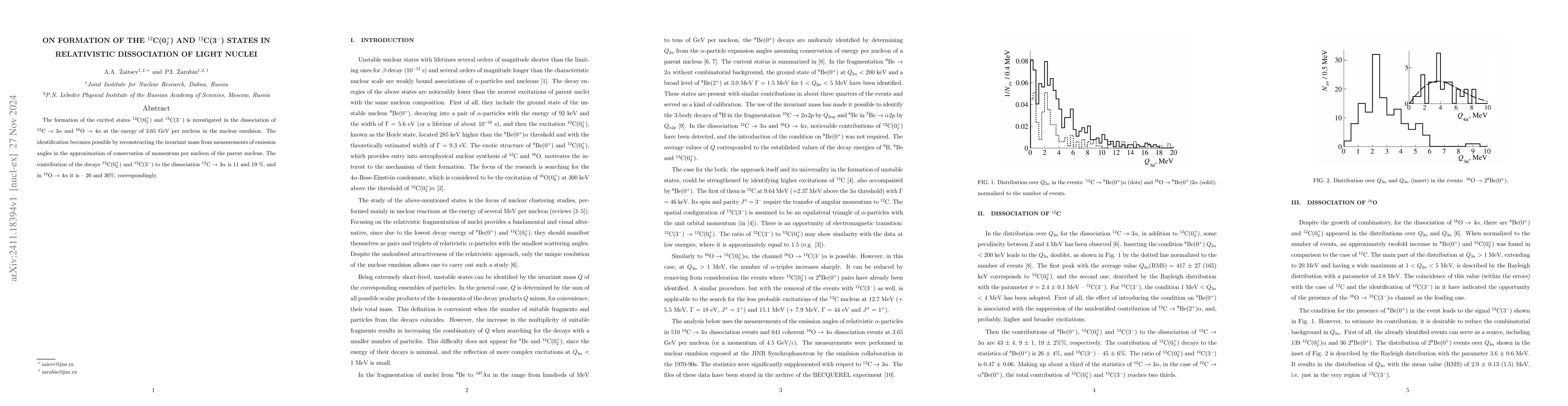 Thumbnail for On formation of the $^{12}$C(0$^+_2$) and $^{12}$C(3$^-$) states in
  relativistic dissociation of light nuclei
