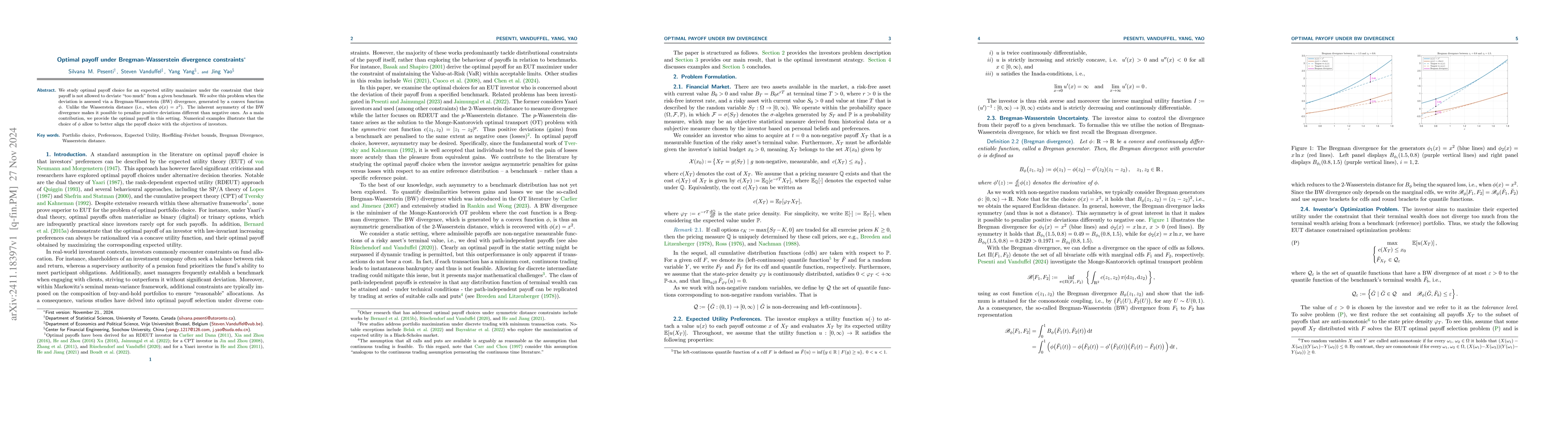 Thumbnail for Optimal payoff under Bregman-Wasserstein divergence constraints