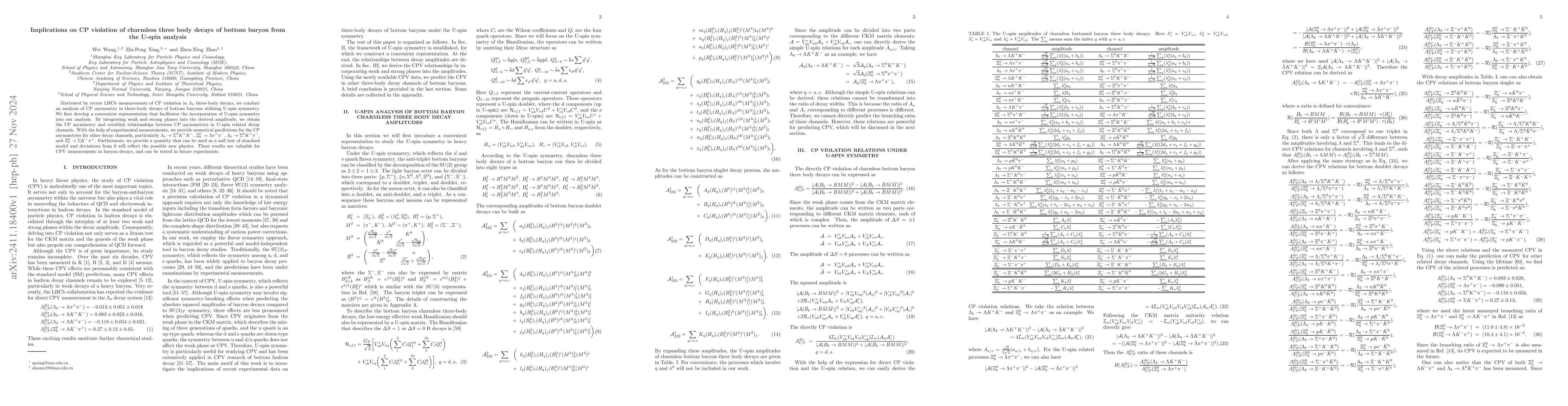 Thumbnail for Implications on CP violation of charmless three body decays of bottom
  baryon from the U-spin analysis
