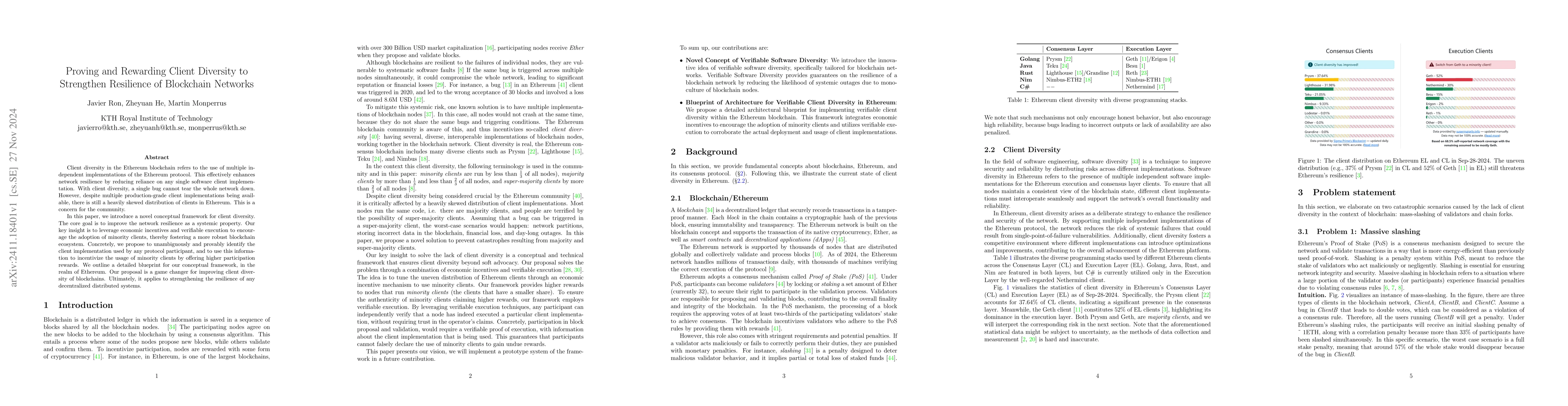 Thumbnail for Proving and Rewarding Client Diversity to Strengthen Resilience of
  Blockchain Networks