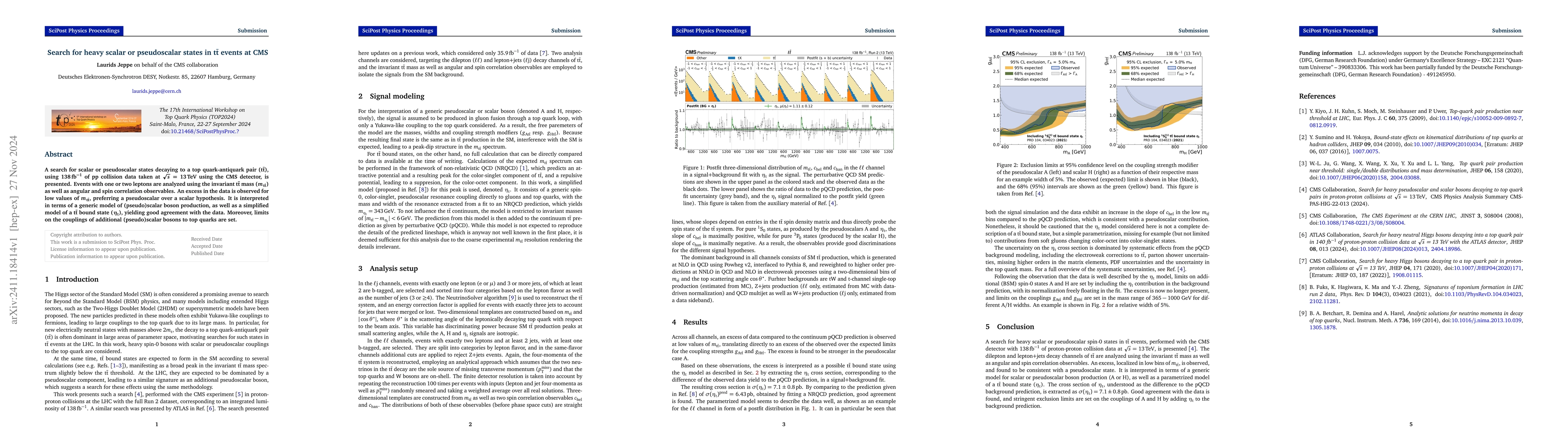 Thumbnail for Search for heavy scalar or pseudoscalar states in $\mathrm{t \bar{t}}$
  events at CMS