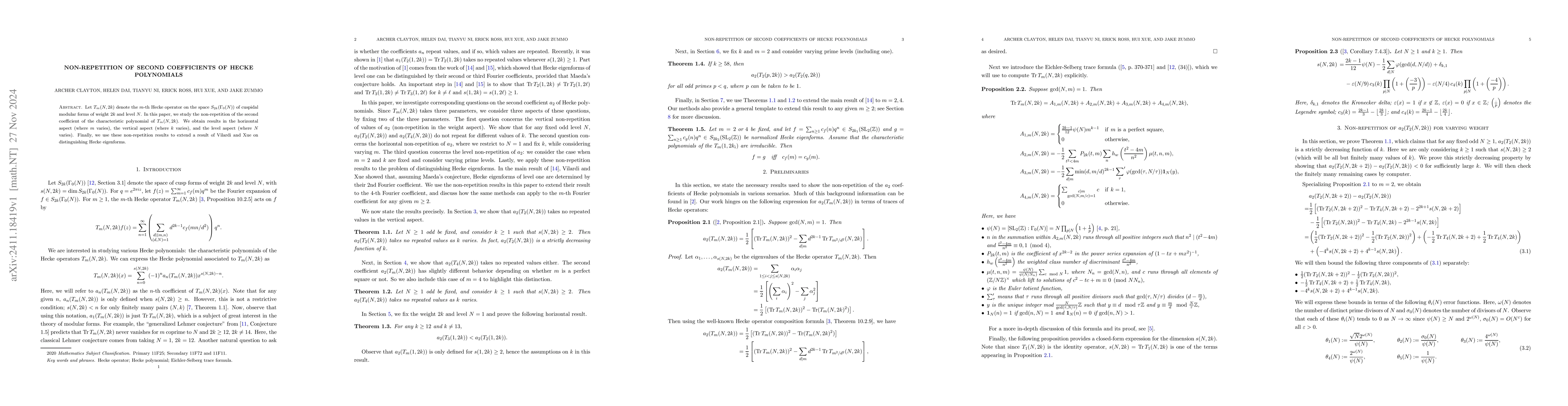 Thumbnail for Non-repetition of second coefficients of Hecke polynomials