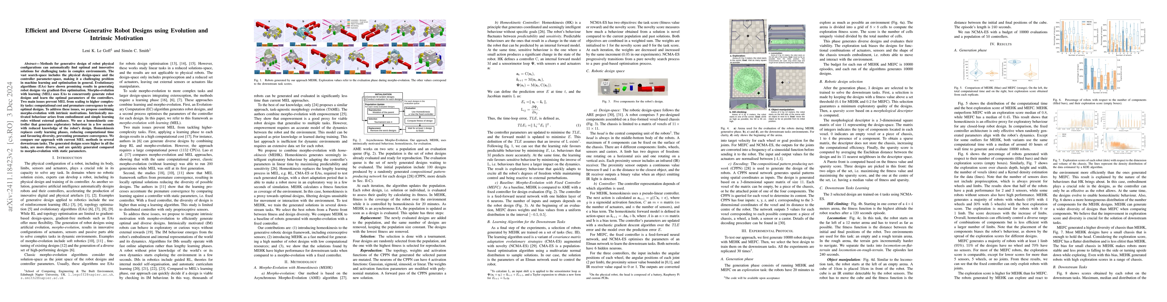 Thumbnail for Efficient and Diverse Generative Robot Designs using Evolution and
  Intrinsic Motivation