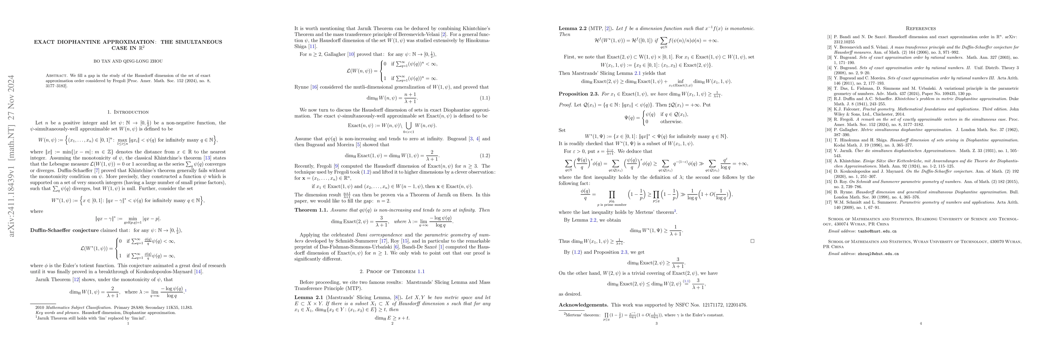 Thumbnail for Exact Diophantine approximation$\colon$ the simultaneous case in
  $\mathbb{R}^{2}$