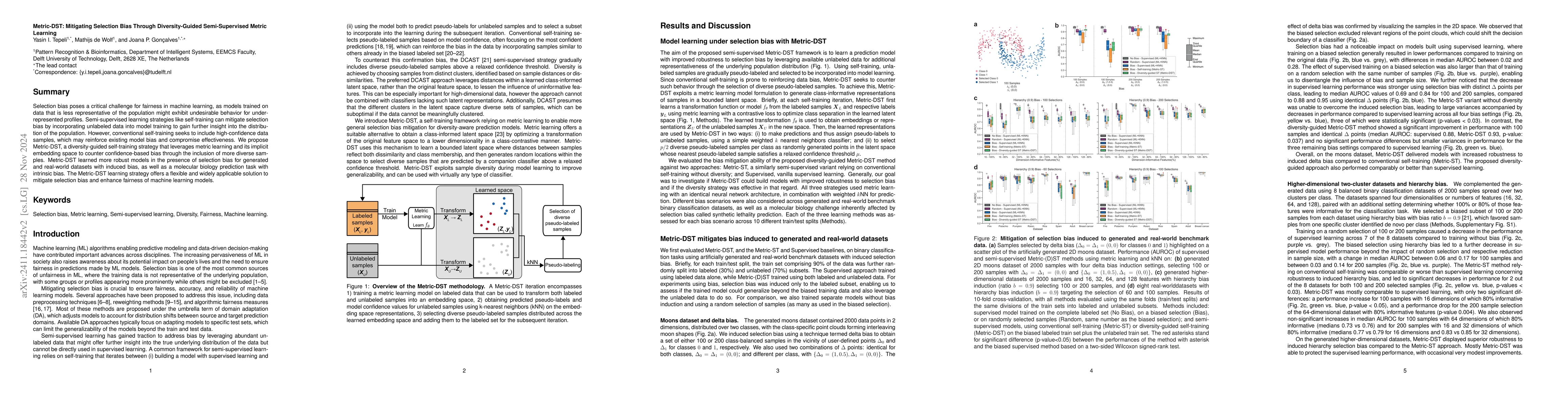 Thumbnail for Metric-DST: Mitigating Selection Bias Through Diversity-Guided
  Semi-Supervised Metric Learning