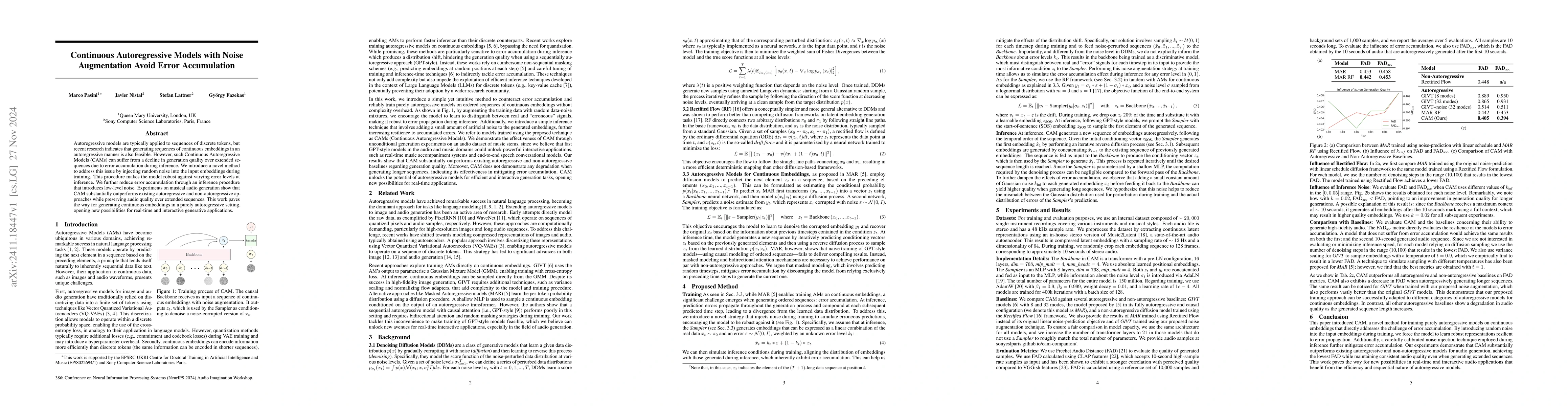 Thumbnail for Continuous Autoregressive Models with Noise Augmentation Avoid Error
  Accumulation
