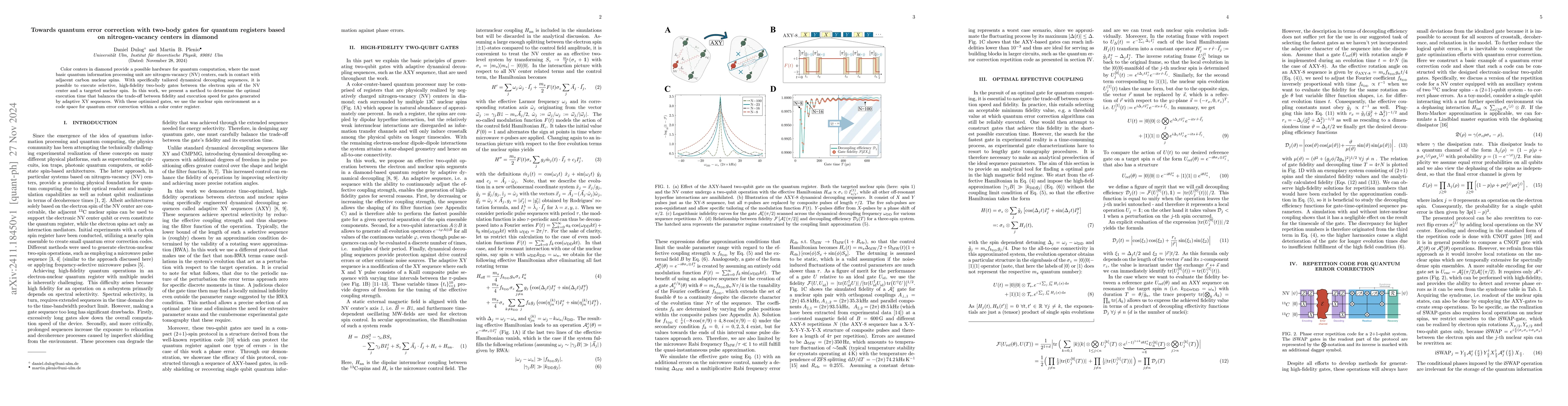 Thumbnail for Towards quantum error correction with two-body gates for quantum
  registers based on nitrogen-vacancy centers in diamond