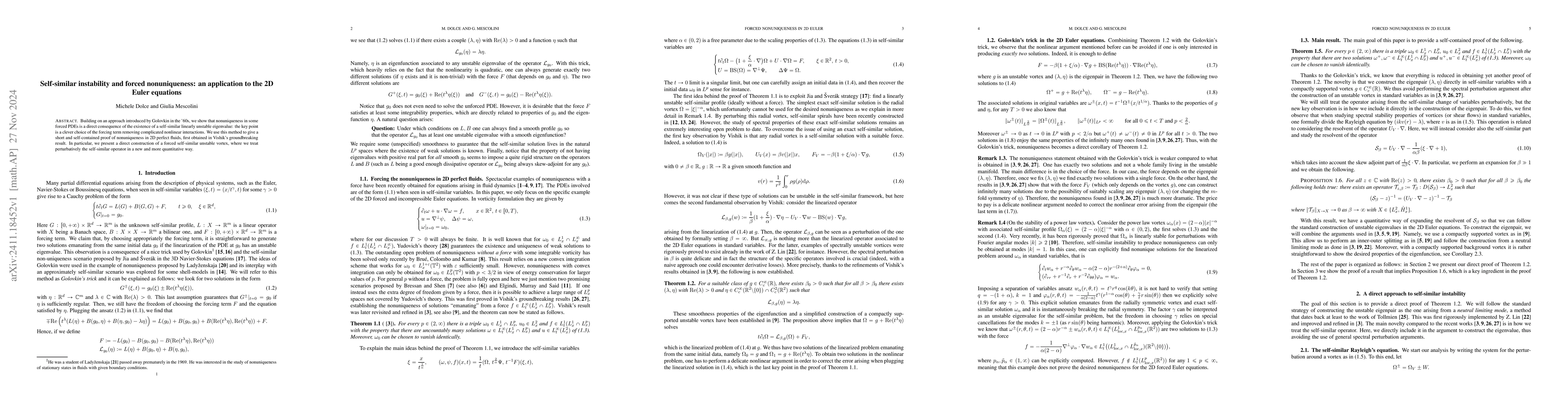 Thumbnail for Self-similar instability and forced nonuniqueness: an application to the
  2D Euler equations